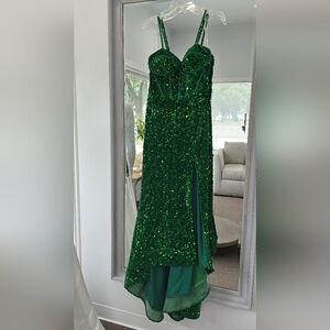 Green velvet sequin dress